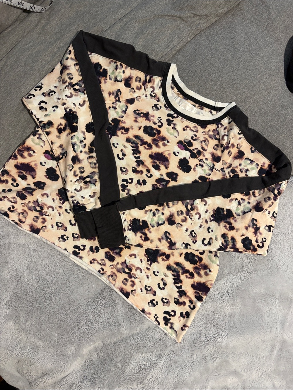 EUC Spiritual Gangster Leopard Print Sweatshirt with Black Trim Size L
